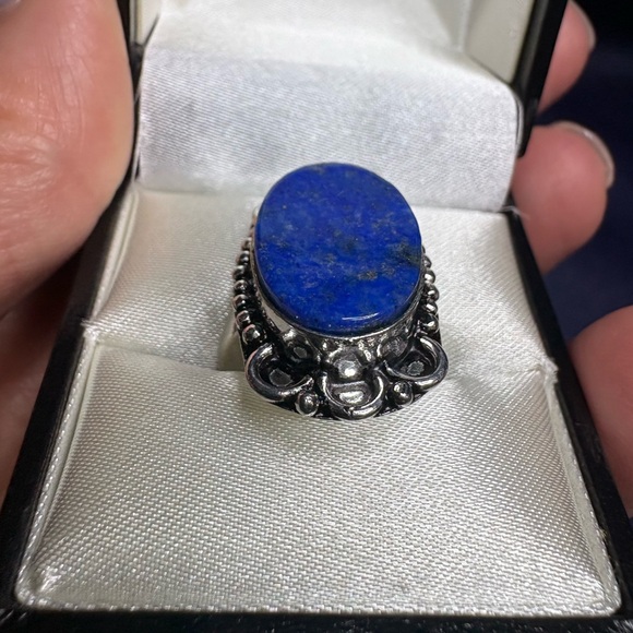 Ring 925 Sterling Silver Lapis Blue Intricate Setting - Picture 6 of 8